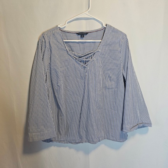 Tommy Hilfiger Women's XL Striped Long Sleeve Lace Up Blouse Top - Picture 1 of 8